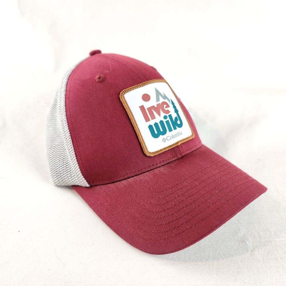 Columbia Live Wild Flexfit Trucker Hat Red White Outdoor Hiking Camping Cap